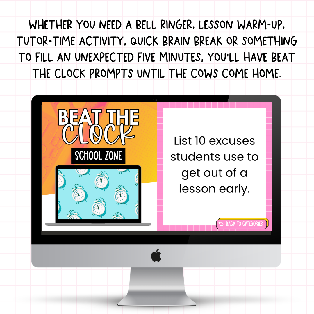 Beat the Clock! | 250 prompts for Bell Ringers, Brain Breaks, Morning Work +MORE