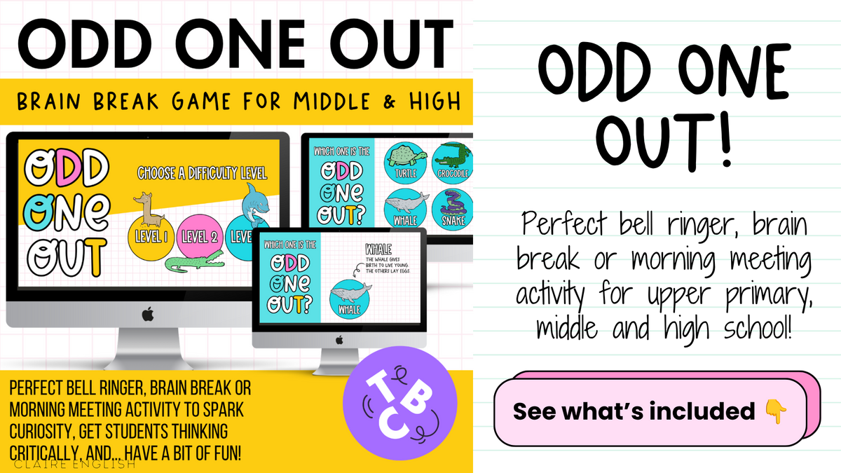 ODD ONE OUT! 70 Slides! An Engaging Brain Break, Bell Ringer, Game | Grades 5+