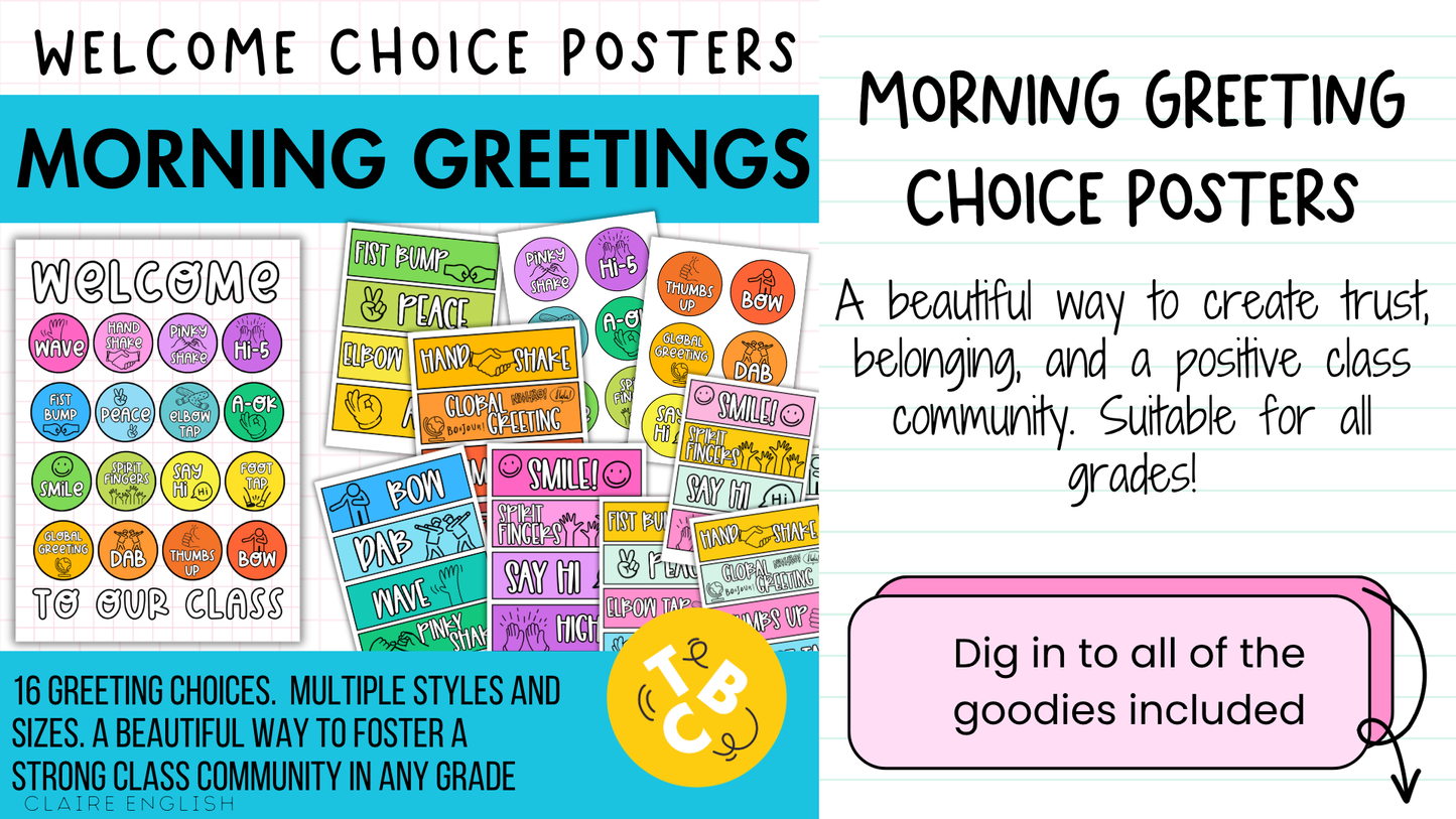 Morning Greetings Choice Posters. Positive Entry Routine for Upper Primary, Middle and High