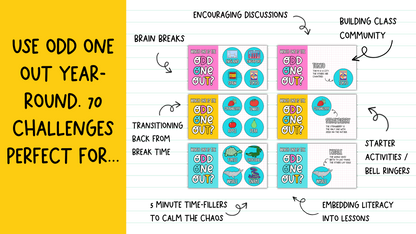 ODD ONE OUT! 70 Slides! An Engaging Brain Break, Bell Ringer, Game | Grades 5+