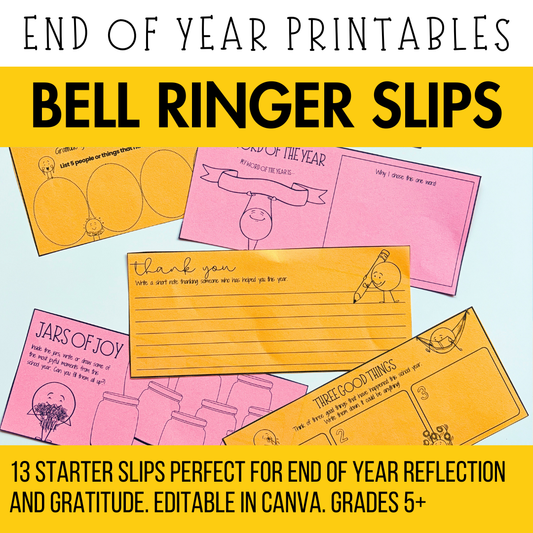 13 End of Year Reflection Bell Ringers | No Prep Summer Starter Slips Grades 5+