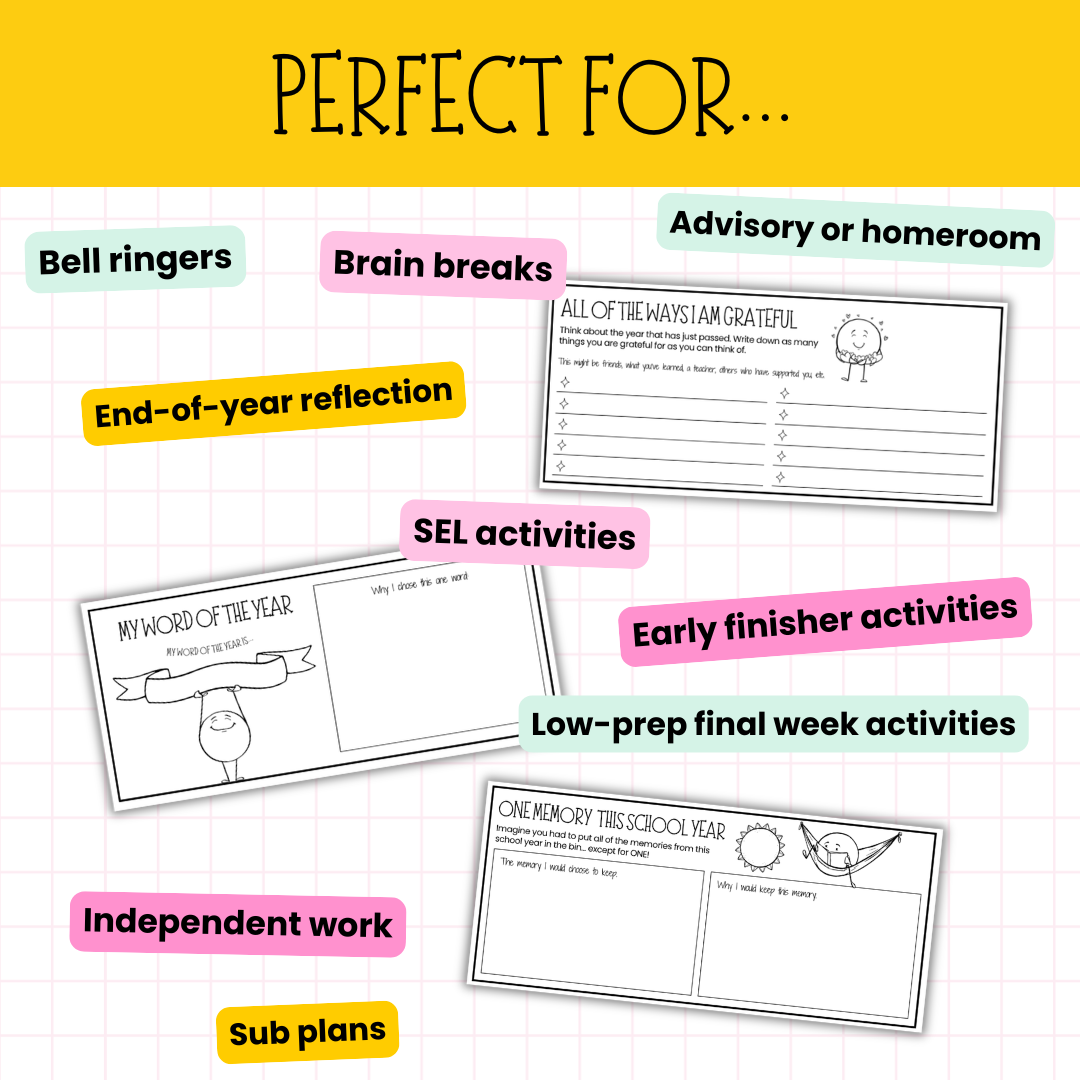 13 End of Year Reflection Bell Ringers | No Prep Summer Starter Slips Grades 5+