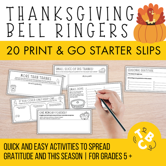 20 x Thanksgiving Themed Fun Bell Ringer & Starter Slips | Middle & High School