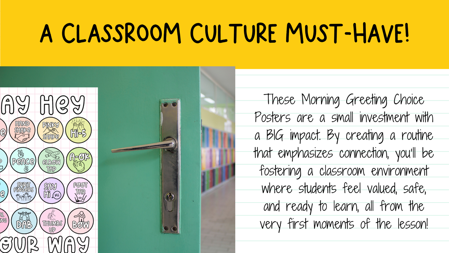 Morning Greetings Choice Posters. Positive Entry Routine for Upper Primary, Middle and High