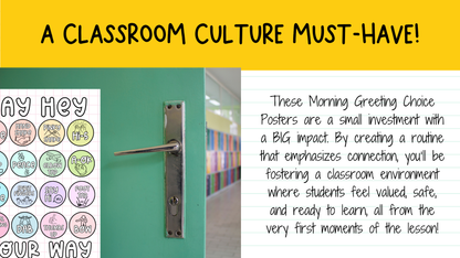 Morning Greetings Choice Posters. Positive Entry Routine for Upper Primary, Middle and High