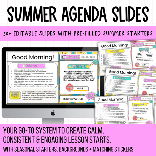 Summer Agenda Slides | w/ 50+ Seasonal Bell Ringers, Do Nows, Starter Activities