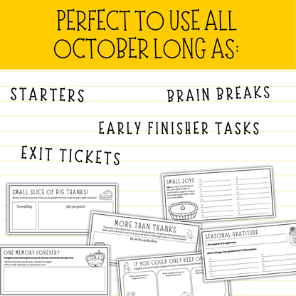 20 x Thanksgiving Themed Fun Bell Ringer & Starter Slips | Middle & High School