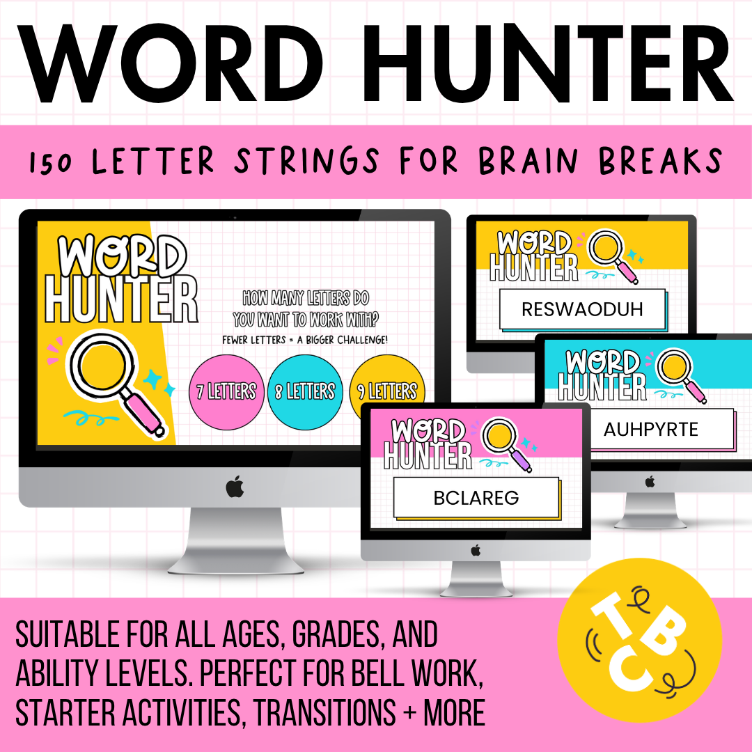 WORD HUNTER! 150 Slides for Morning Work, Brain Break Activity, Bell Ringers