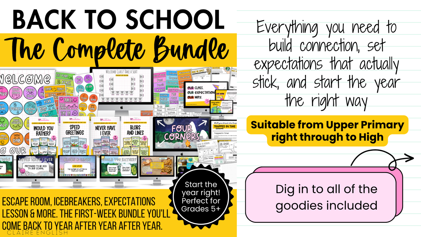 The COMPLETE Back to School Bundle! Icebreakers, Expectations, Escape Room +MORE | Upper Primary, Middle and High School