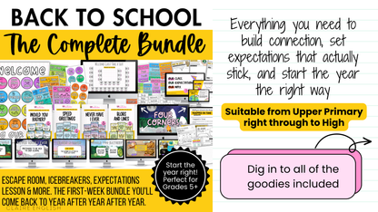 The COMPLETE Back to School Bundle! Icebreakers, Expectations, Escape Room +MORE | Upper Primary, Middle and High School