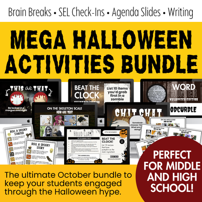 Halloween Activities Bundle for Middle & High | SEL, Brain Breaks, Bell Ringers