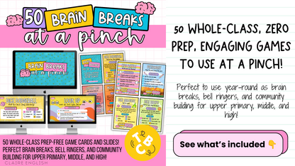 50 Brain Breaks at a Pinch | Engaging Zero-Prep Classroom Games Cards + Slides
