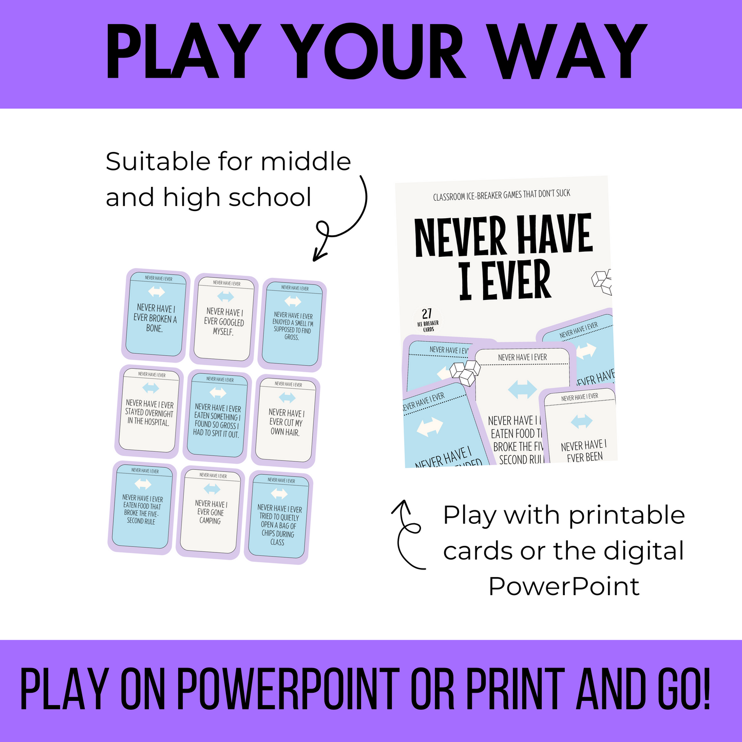 Never Have I Ever Card Game: Back to School Icebreaker Activity and Brain Breaks