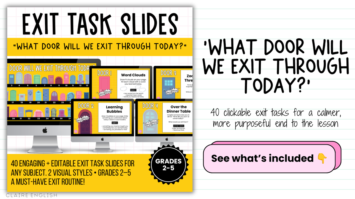 THE EXIT DOORS! 40 Exit Task / Ticket Activity Routine Slides | Grades 2-5