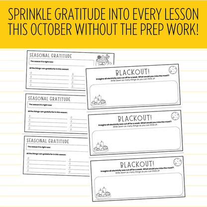 20 x Thanksgiving Themed Fun Bell Ringer & Starter Slips | Middle & High School