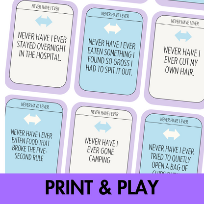 Never Have I Ever Card Game: Back to School Icebreaker Activity and Brain Breaks