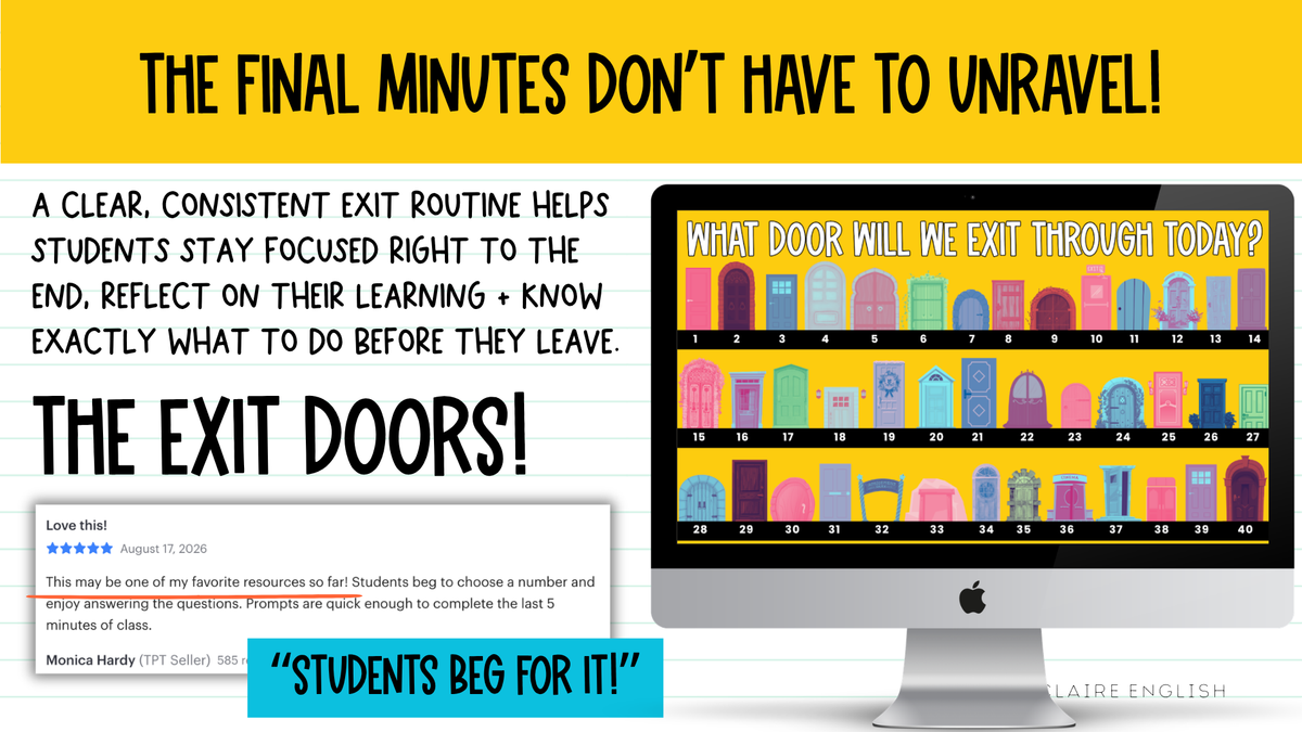 THE EXIT DOORS! 40 Exit Task / Ticket Activity Routine Slides | Grades 2-5