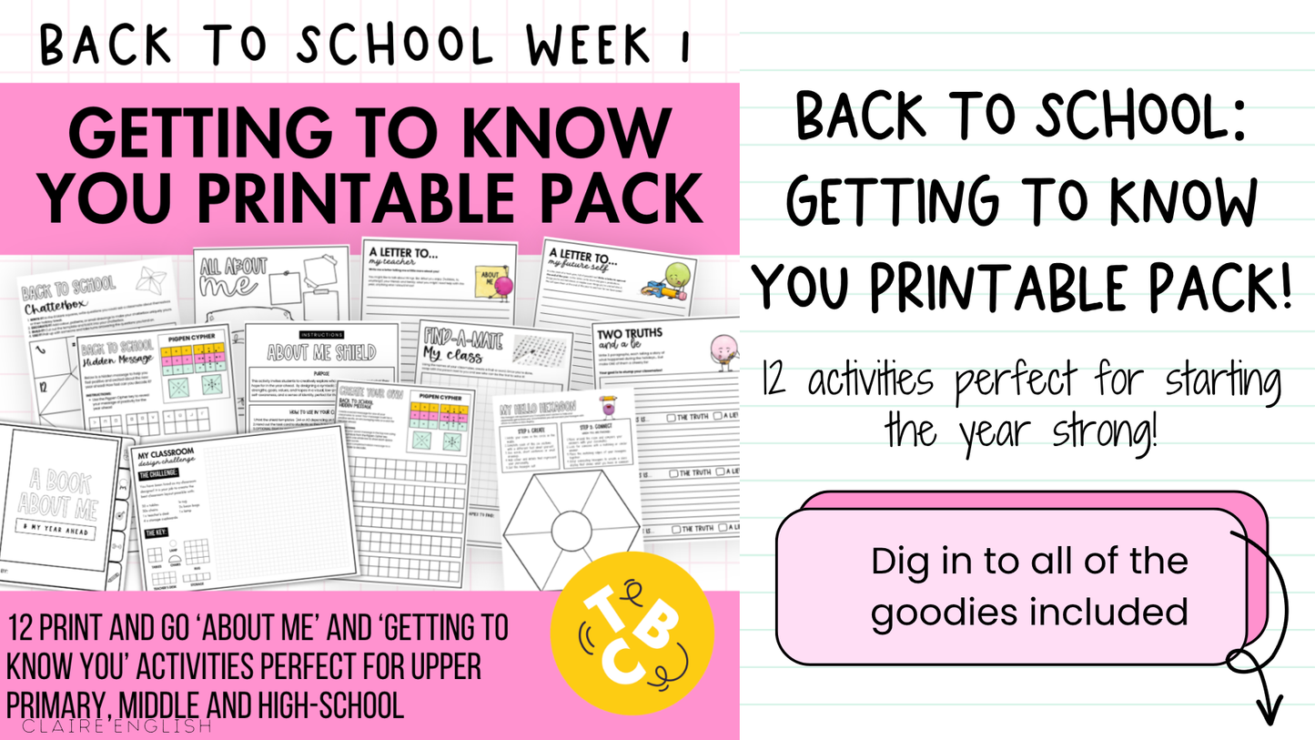 Back to School Getting to Know You Pack: 12 First Day Middle / High Activities