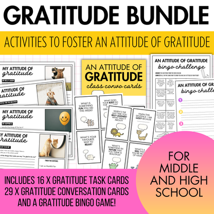 Gratitude BUNDLE! Conversation Prompts, Activities, Task Cards for Gratitude