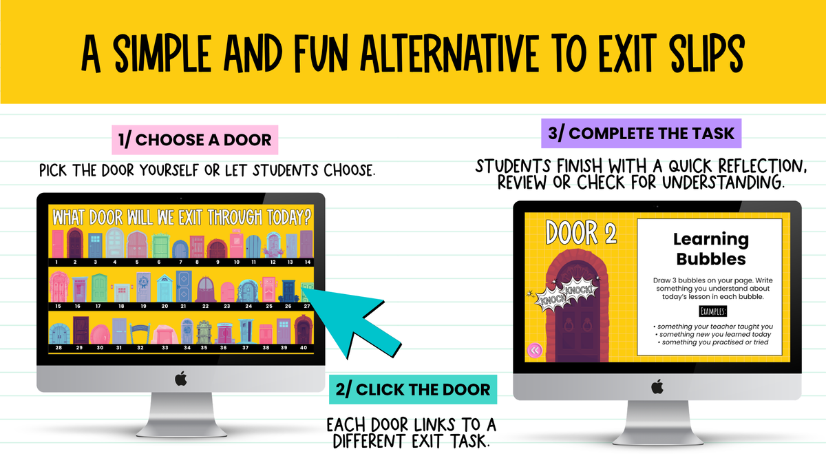 THE EXIT DOORS! 40 Exit Task / Ticket Activity Routine Slides | Grades 2-5