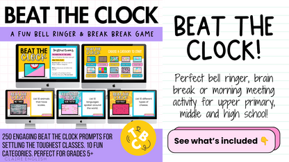 Beat the Clock! | 250 prompts for Bell Ringers, Brain Breaks, Morning Work +MORE