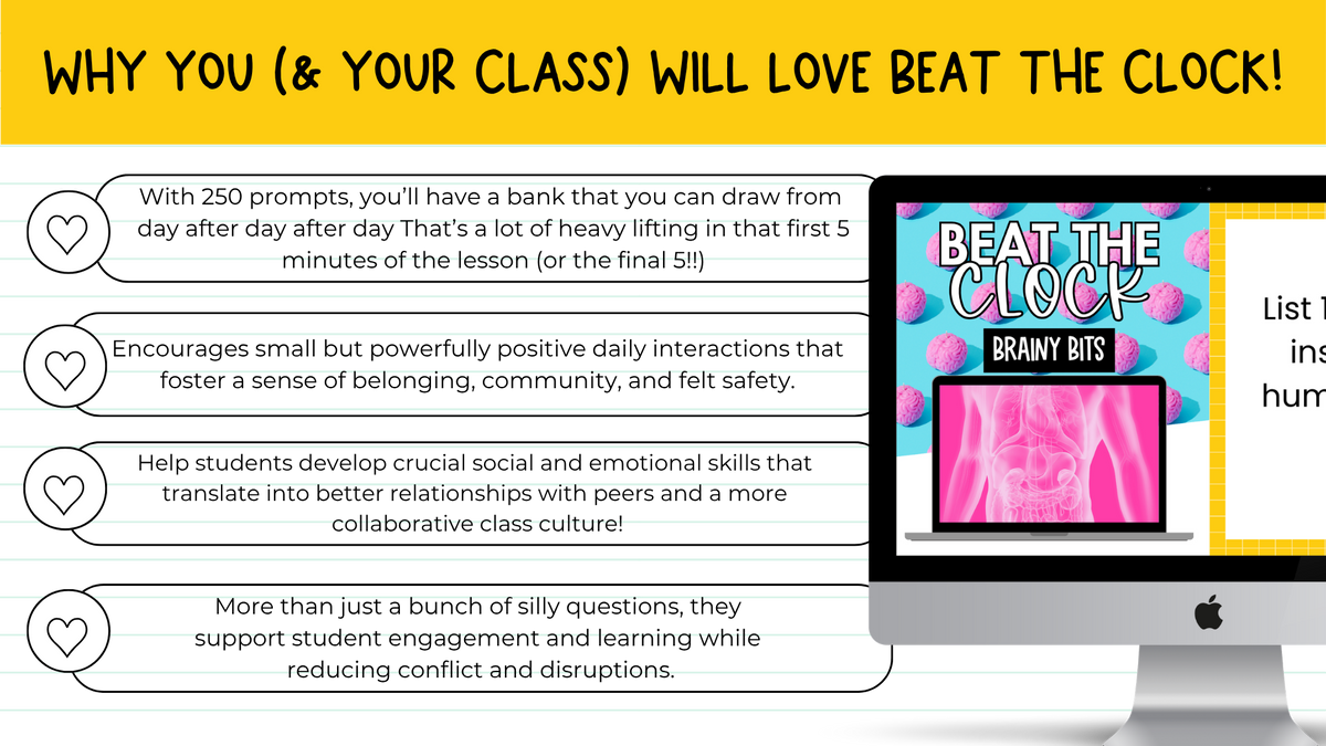 Beat the Clock! | 250 prompts for Bell Ringers, Brain Breaks, Morning Work +MORE
