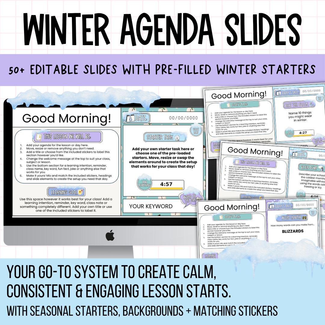Winter Agenda Slides | w/ 50+ Seasonal Bell Ringers, Do Nows, Starter Activities