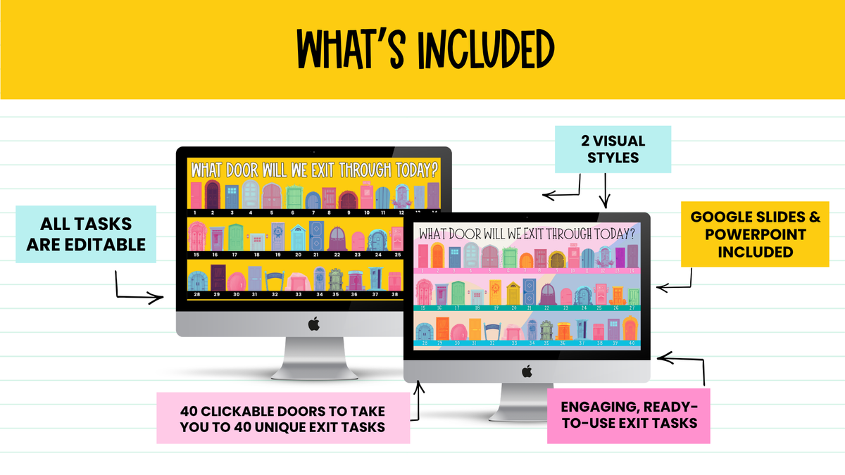 THE EXIT DOORS! 40 Exit Task / Ticket Activity Routine Slides | Grades 2-5