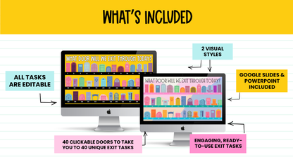 THE EXIT DOORS! 40 Exit Task / Ticket Activity Routine Slides | Grades 2-5