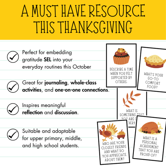 36 Gratitude Conversation Cards | Thanksgiving Themed and Everyday | Perfect Brain Breaks / Starters