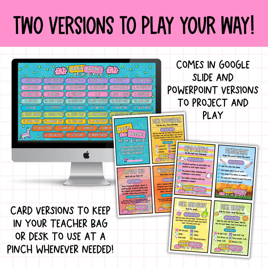 50 Brain Breaks at a Pinch | Engaging Zero-Prep Classroom Games Cards + Slides