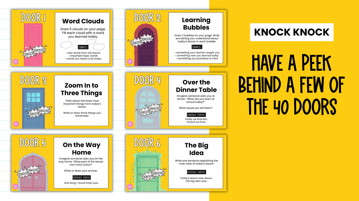 THE EXIT DOORS! 40 Exit Task / Ticket Activity Routine Slides | Grades 2-5