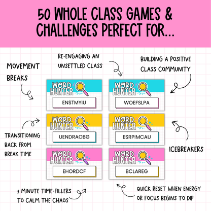 50 Brain Breaks at a Pinch | Engaging Zero-Prep Classroom Games Cards + Slides
