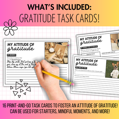 Gratitude BUNDLE! Conversation Prompts, Activities, Task Cards for Gratitude