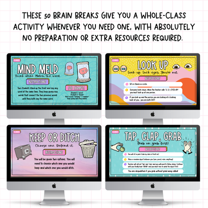 50 Brain Breaks at a Pinch | Engaging Zero-Prep Classroom Games Cards + Slides