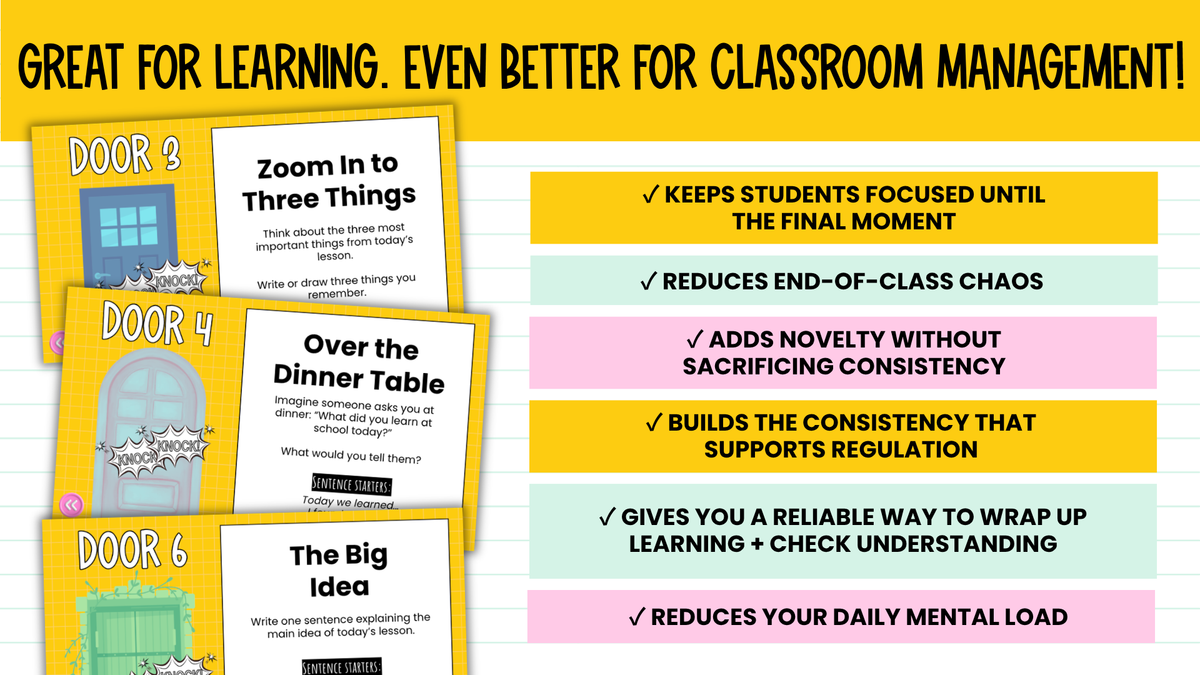 THE EXIT DOORS! 40 Exit Task / Ticket Activity Routine Slides | Grades 2-5