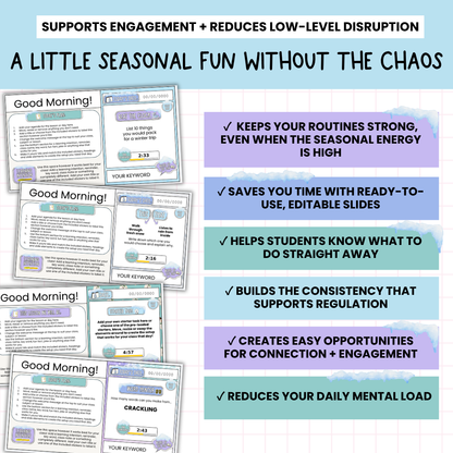 Winter Agenda Slides | w/ 50+ Seasonal Bell Ringers, Do Nows, Starter Activities
