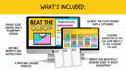 Beat the Clock! | 250 prompts for Bell Ringers, Brain Breaks, Morning Work +MORE