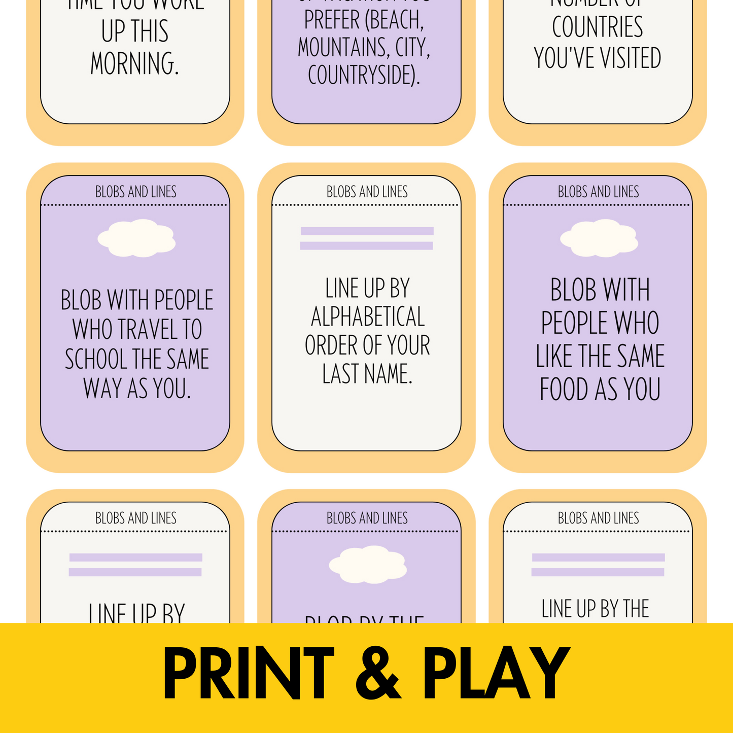 Blobs and Lines Card Game: Back to School Icebreaker Activity and Brain Breaks