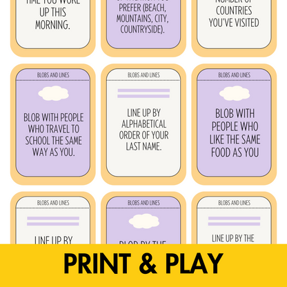 Blobs and Lines Card Game: Back to School Icebreaker Activity and Brain Breaks