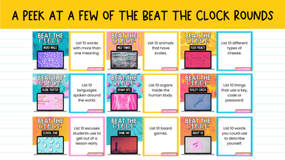 Beat the Clock! | 250 prompts for Bell Ringers, Brain Breaks, Morning Work +MORE