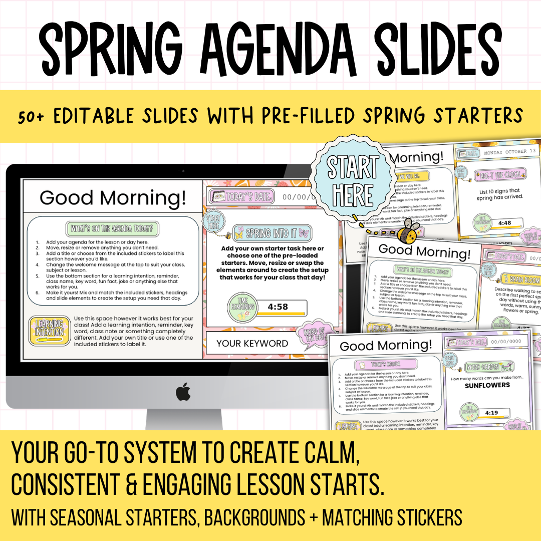 Spring Agenda Slides | w/ 50+ Seasonal Bell Ringers, Do Nows, Starter Activities