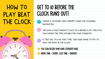 Beat the Clock! | 250 prompts for Bell Ringers, Brain Breaks, Morning Work +MORE