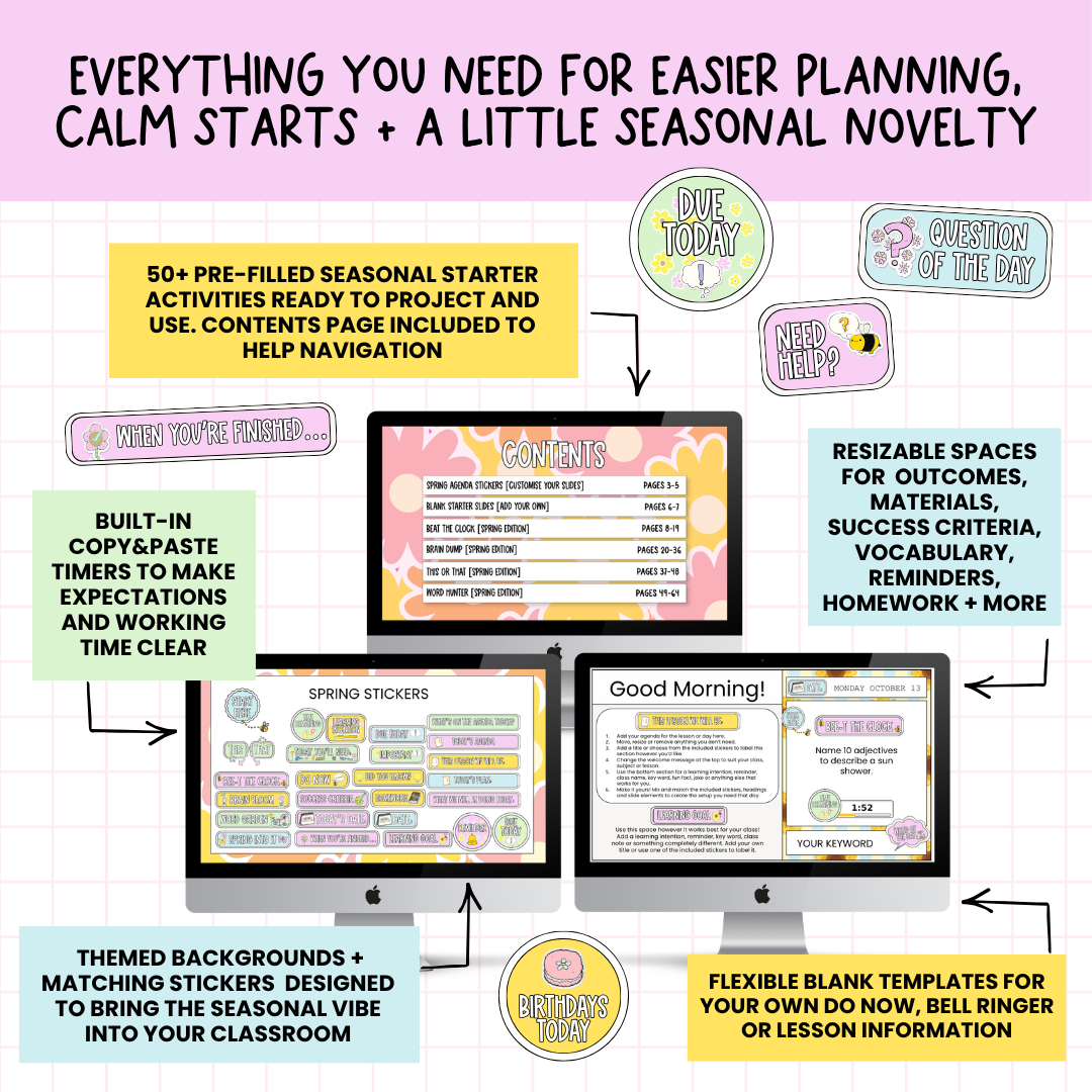 Spring Agenda Slides | w/ 50+ Seasonal Bell Ringers, Do Nows, Starter Activities