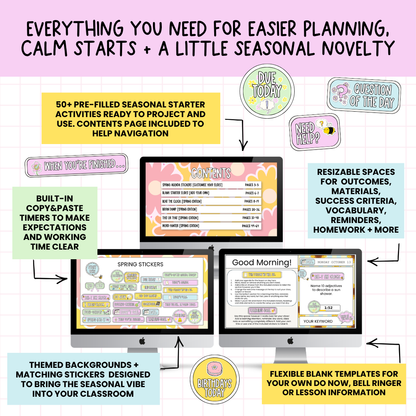 Spring Agenda Slides | w/ 50+ Seasonal Bell Ringers, Do Nows, Starter Activities