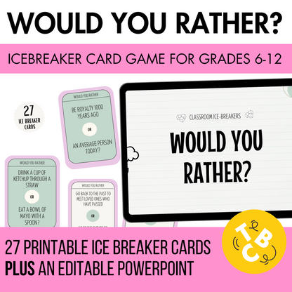 Would You Rather Card Game: Back to School Icebreaker Activity and Brain Breaks