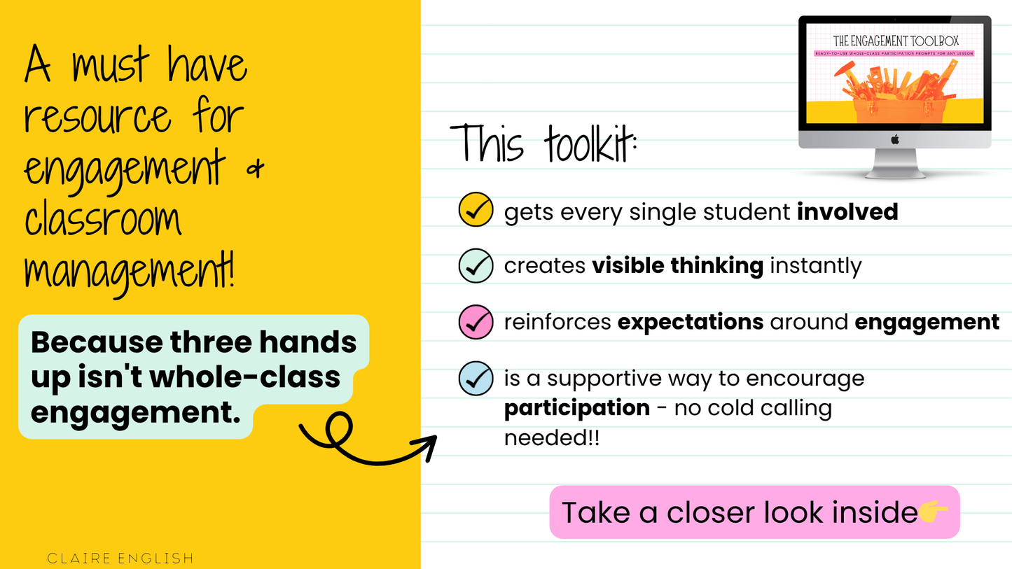 The Whole-Class Engagement Toolbox | 64 Student Participation Strategies | Suitable for all subjects | Upper Primary, Middle, High School [Grades 5 and up]