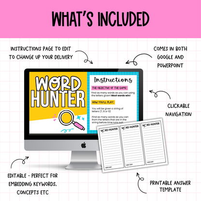 WORD HUNTER! 150 Slides for Morning Work, Brain Break Activity, Bell Ringers