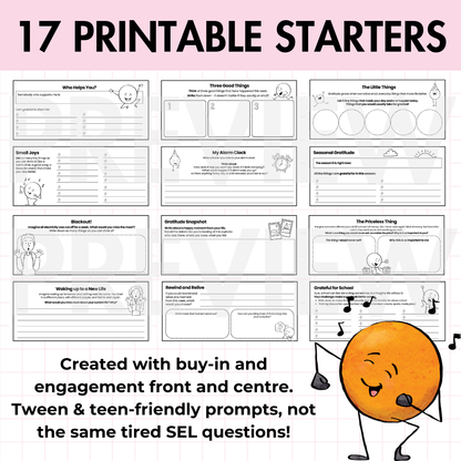 Gratitude SEL Starters | 17 Daily Prompts, Bell Ringers & Reflection Activities