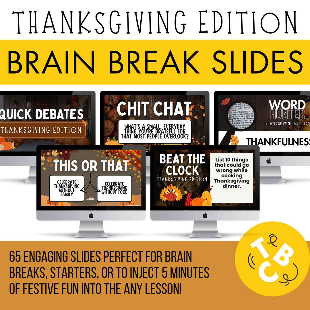 65 Thanksgiving Brain Break Slides | Activities & Bell Ringers for Middle & High